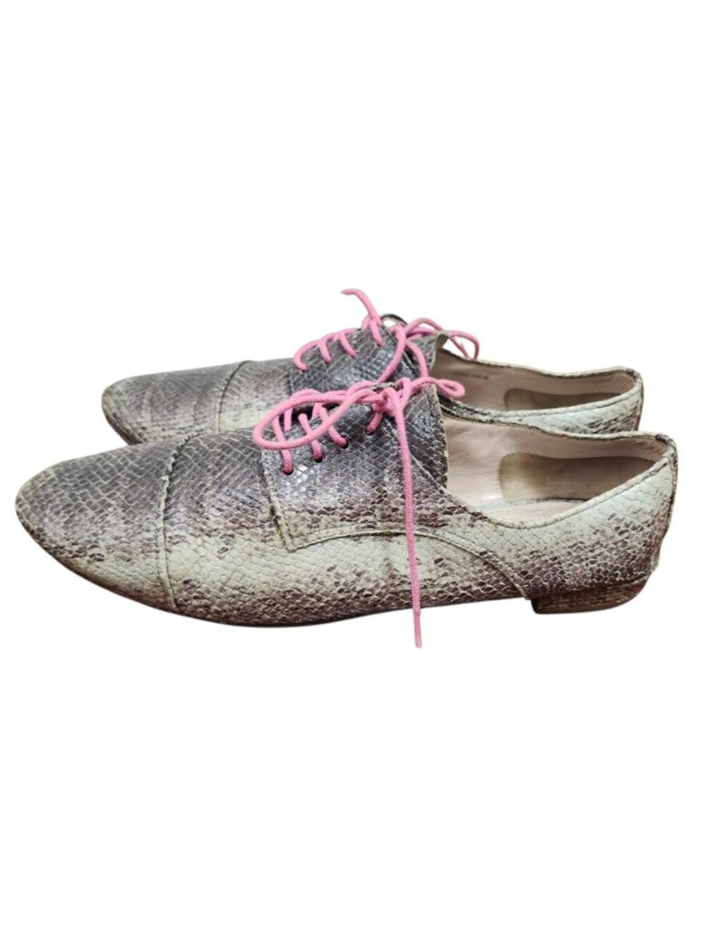 Miu Miu Reptile Print Lace-Up Oxford Shoes Pink Laces EU 38/US 7.5 - Picture 5 of 14